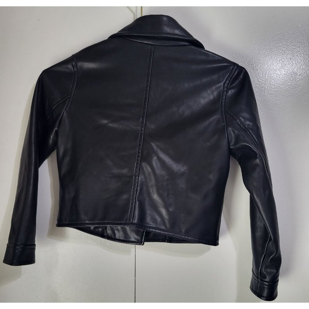 Gap Kids SZ S (6/7) Faux Leather Moto Jacket Biker Black Classic Rock - Picture 5 of 10